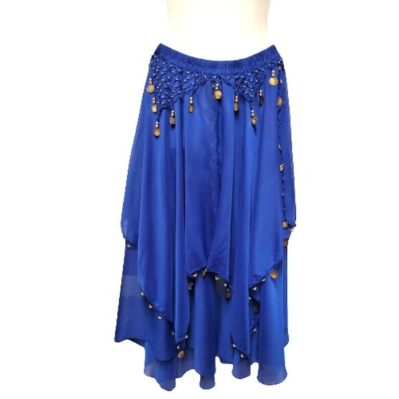 Blue Belly Dance Performance Costume Sequin Beaded Skirt Elastic Waistband NEW - Picture 1 of 5